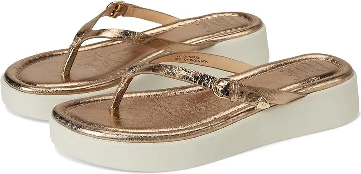 Frye Maya Buckle Thong Sandals Women's Wedge Shoes Dark Gold : 10 B - Medium, Leather
