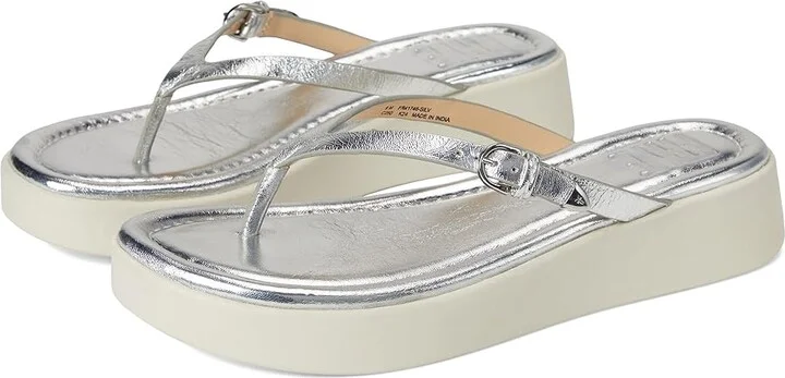 Frye Maya Buckle Thong Sandals Women's Wedge Shoes Silver : 9.5 B - Medium, Leather