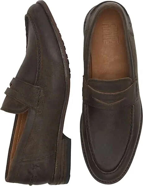 Frye Men's Tyler Suede Moc Toe Penny Loafers Brown