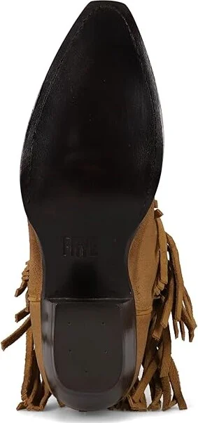 Frye Sacha Short Fringe Bootie Women's Boots Dark Sand : 6.5 B - Medium, Suede - Image 3
