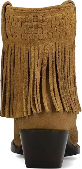 Frye Sacha Short Fringe Bootie Women's Boots Dark Sand : 6.5 B - Medium, Suede - Image 4