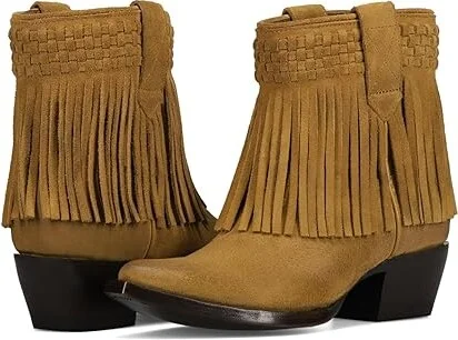 Frye Sacha Short Fringe Bootie Women's Boots Dark Sand : 6.5 B - Medium, Suede
