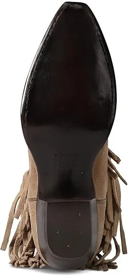 Frye Sacha Short Fringe Bootie Women's Boots Taupe : 8 B - Medium, Suede - Image 3