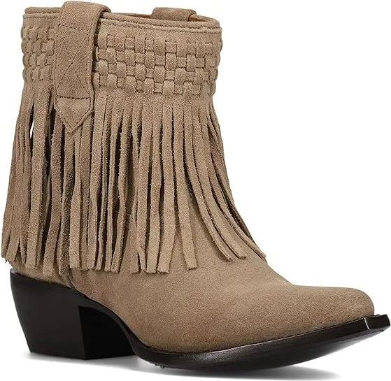 Frye Sacha Short Fringe Bootie Women's Boots Taupe : 8 B - Medium, Suede - Image 5