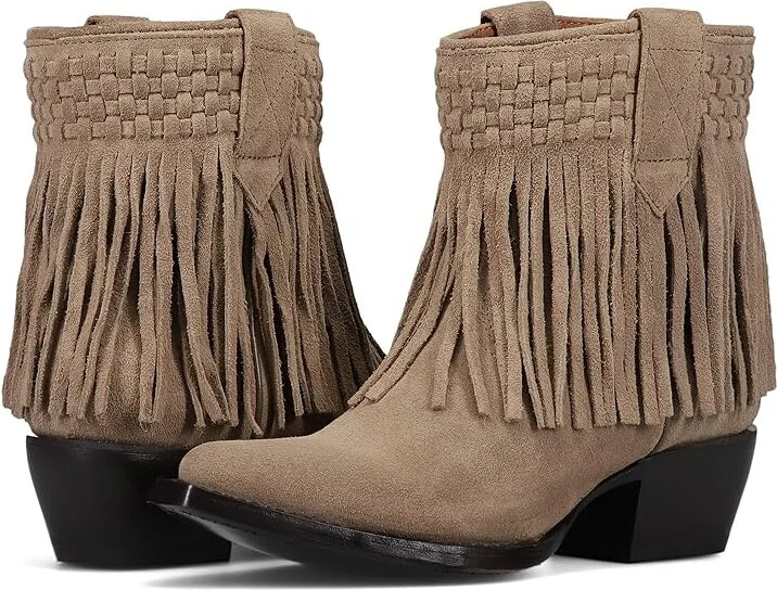 Frye Sacha Short Fringe Bootie Women's Boots Taupe : 8 B - Medium, Suede