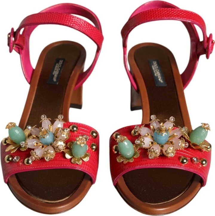 Fuchsia Leather Embellished Keira Sandals Women's Shoes - Image 2