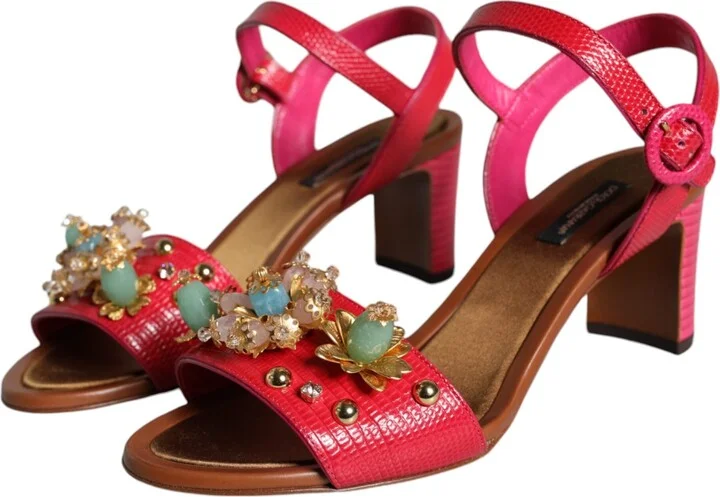 Fuchsia Leather Embellished Keira Sandals Women's Shoes - Image 3