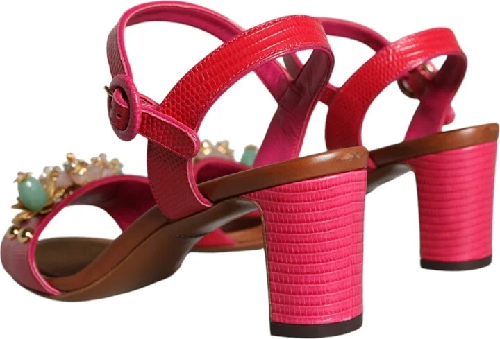 Fuchsia Leather Embellished Keira Sandals Women's Shoes - Image 4