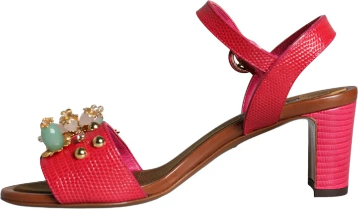 Fuchsia Leather Embellished Keira Sandals Women's Shoes - Image 5