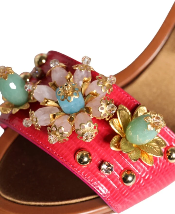 Fuchsia Leather Embellished Keira Sandals Women's Shoes - Image 6