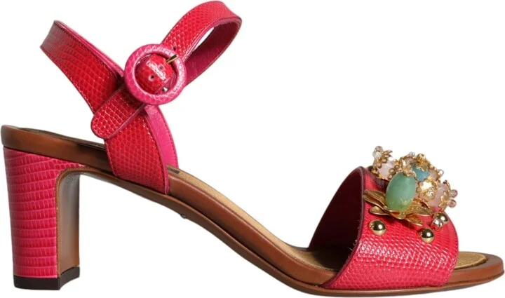 Fuchsia Leather Embellished Keira Sandals Women's Shoes