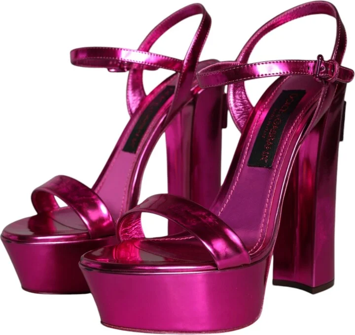 Fuchsia Leather Platform Logo Keira Sandals Women's Shoes (Pre-Owned) - Image 3
