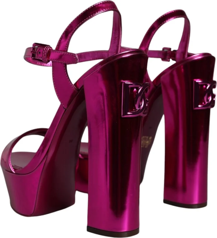 Fuchsia Leather Platform Logo Keira Sandals Women's Shoes (Pre-Owned) - Image 4