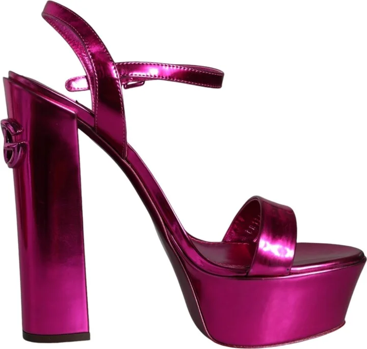 Fuchsia Leather Platform Logo Keira Sandals Women's Shoes (Pre-Owned)