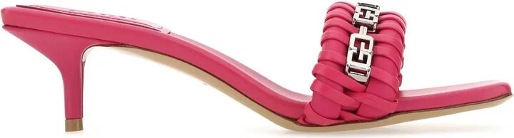 Fuchsia Nappa Leather G Woven Mules