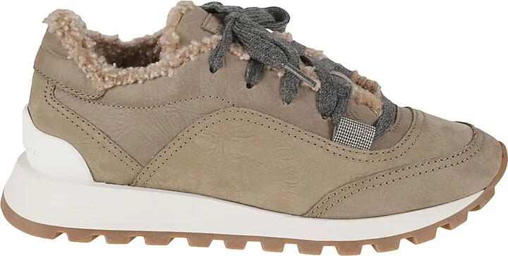 Fur Applique Embellished Sneakers