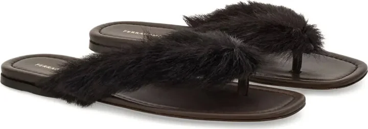 Fur-Detail Thong Sandals - Image 2