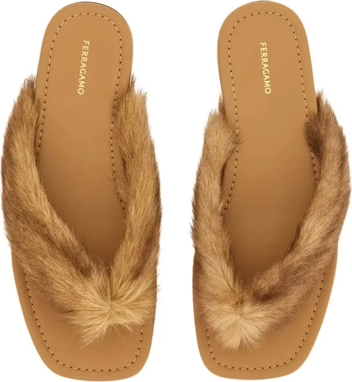 Fur-Detail Thong Sandals - Image 4