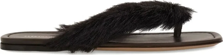 Fur-Detail Thong Sandals