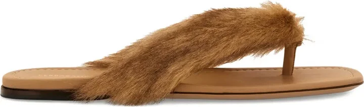 Fur-Detail Thong Sandals
