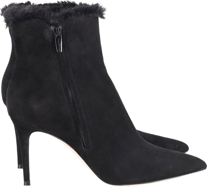 Fur Lined Ankle Boots in Black Suede