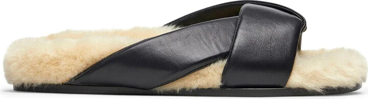 Fur-Lined Folded Slides Sandal - Image 2