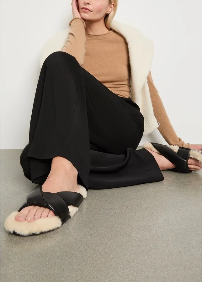 Fur-Lined Folded Slides Sandal