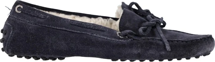 Fur-Lined Loafers in Navy Blue Calfskin Suede