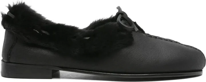 Fur-Trimmed Leather Loafers
