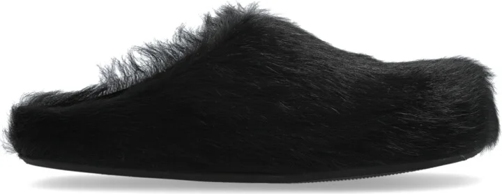 Fur-trimmed Slides, , - Black