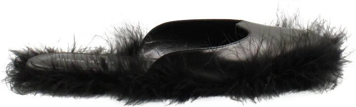 Fur-Trimmed Slides in Black Leather