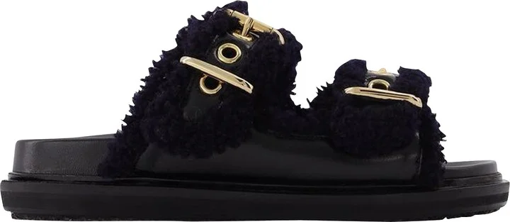 Fussbett Slides in Black Leather