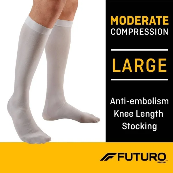 FUTURO Anti-Embolism Stockings Knee Length Closed Toe - Large Regular - White - Image 2
