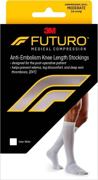 FUTURO Anti-Embolism Stockings Knee Length Closed Toe - Large Regular - White
