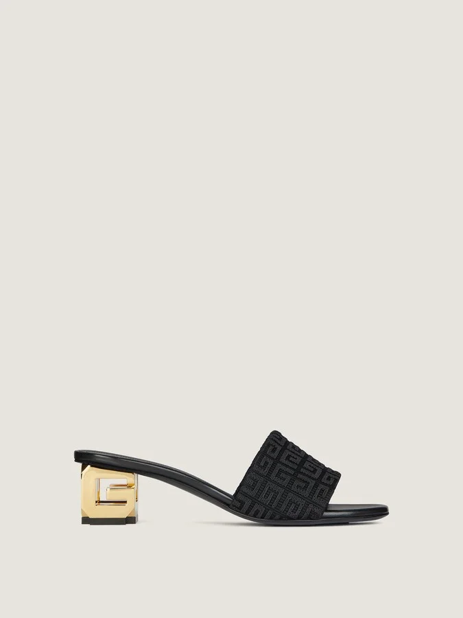 G Cube heeled mules in 4G canvas