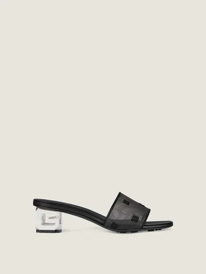 G Cube heeled mules in 4G transparent mesh