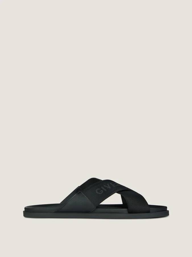 G Plage flat mules with crossed straps in webbing