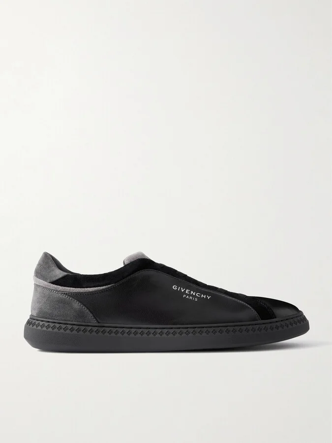 G Set Logo-Stamped Suede-Trimmed Leather Sneakers
