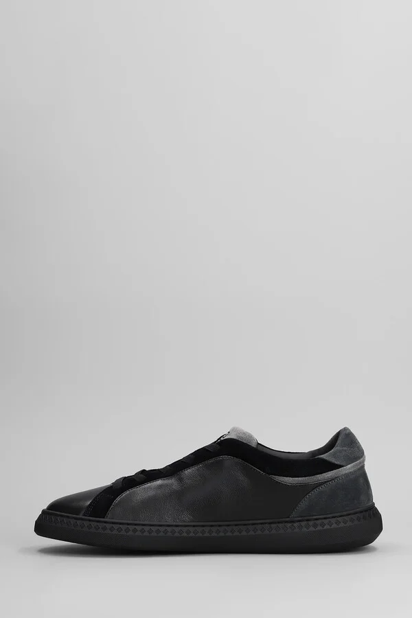 G Set Low Sneakers In Black Suede And Leather