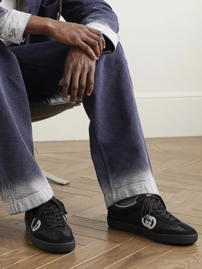 G47 Leather-Trimmed Suede and Monogrammed Canvas Sneakers - Image 2