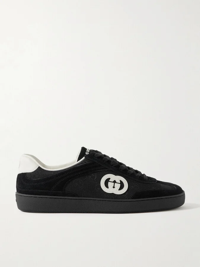 G47 Leather-Trimmed Suede and Monogrammed Canvas Sneakers