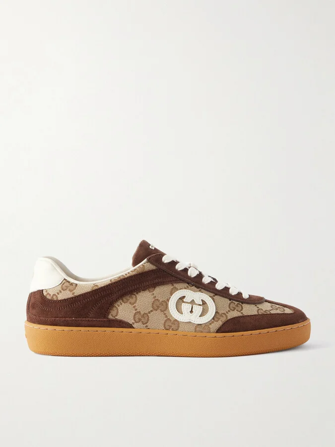 G74 Suede and Leather-Trimmed Monogrammed Canvas Sneakers