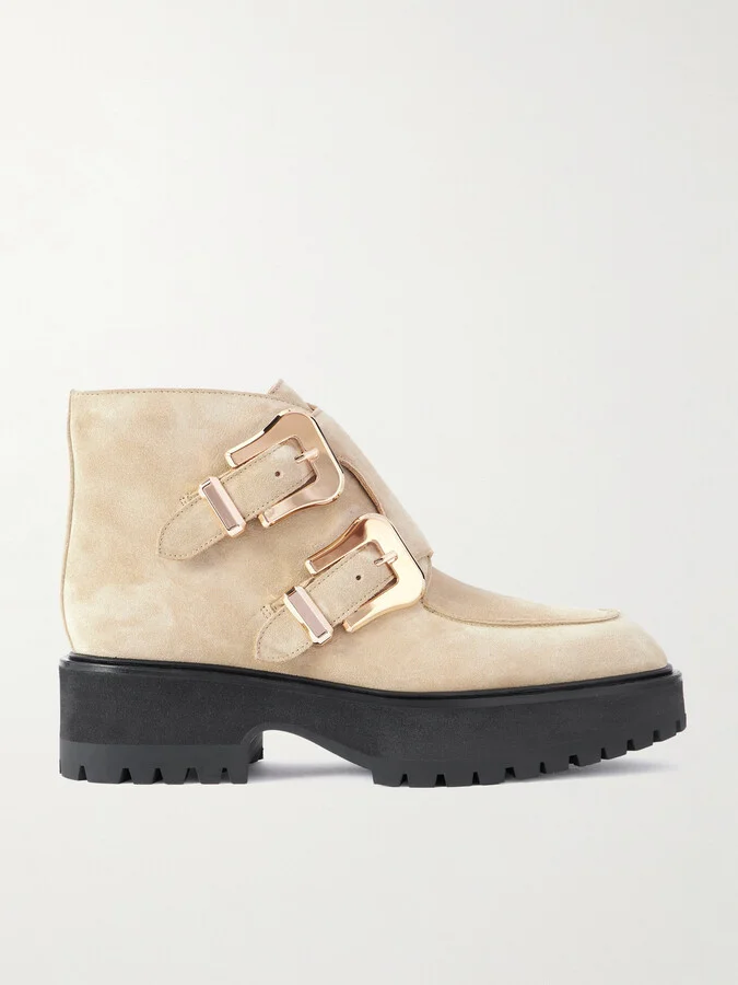 Gabriela Hearst - Apollo Buckled Suede Platform Ankle Boots - Neutrals