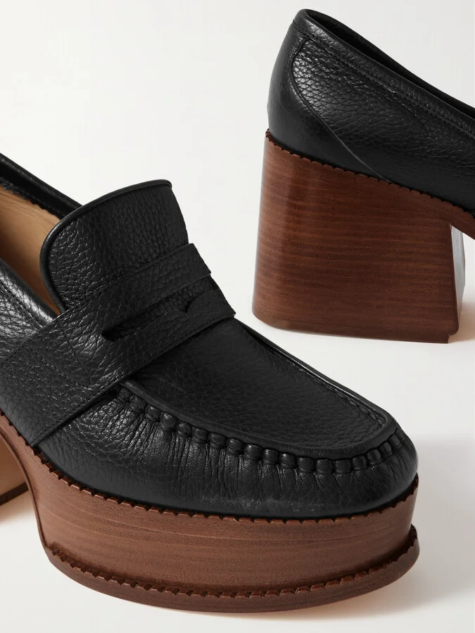Gabriela Hearst - Augusta Textured-leather Platform Loafers - Black - Image 4