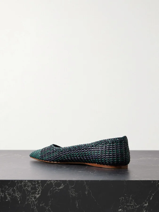 Gabriela Hearst - Aurora Checked Woven Leather Ballet Flats - Blue - Image 3
