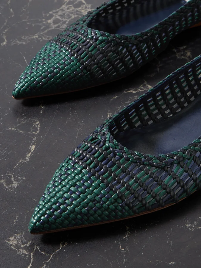 Gabriela Hearst - Aurora Checked Woven Leather Ballet Flats - Blue - Image 4