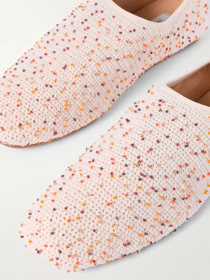 Gabriela Hearst - Callie Beaded Crocheted Ballet Flats - Ivory - Image 4