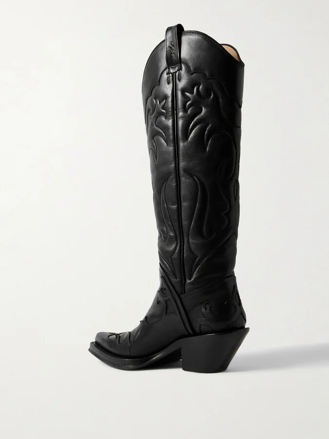 Gabriela Hearst - Capitana Embroidered Leather Knee Boots - Black - Image 3
