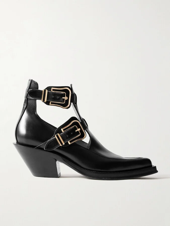 Gabriela Hearst - Castro Buckled Cutout Leather Ankle Boots - Black