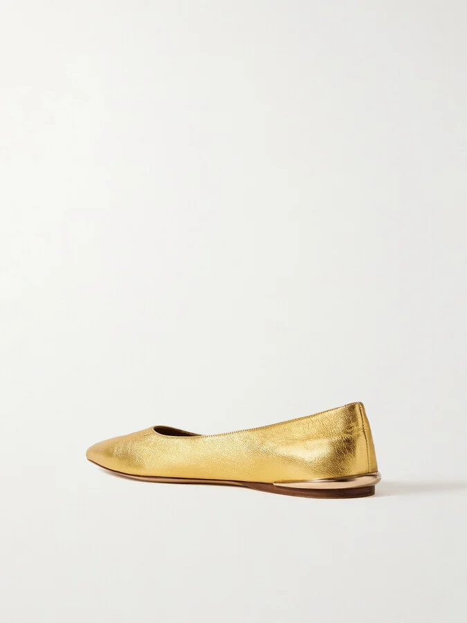 Gabriela Hearst - Fleur Embellished Metallic Leather Ballet Flats - Gold - Image 3